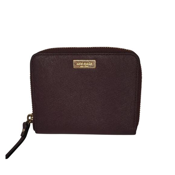 KATE SPADE NEW YORK BURGUNDY LEATHER WALLET – ZIP AROUND – MULTI-COMPARTMENT - Picture 1 of 10